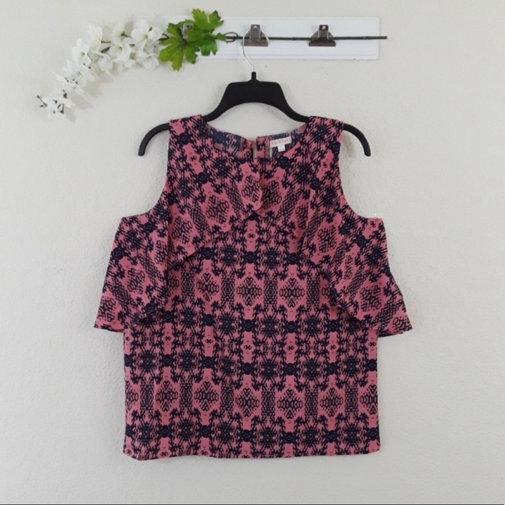 Day & Night sz:L Geometric Patterned Sleeveless Cape Blouse Top